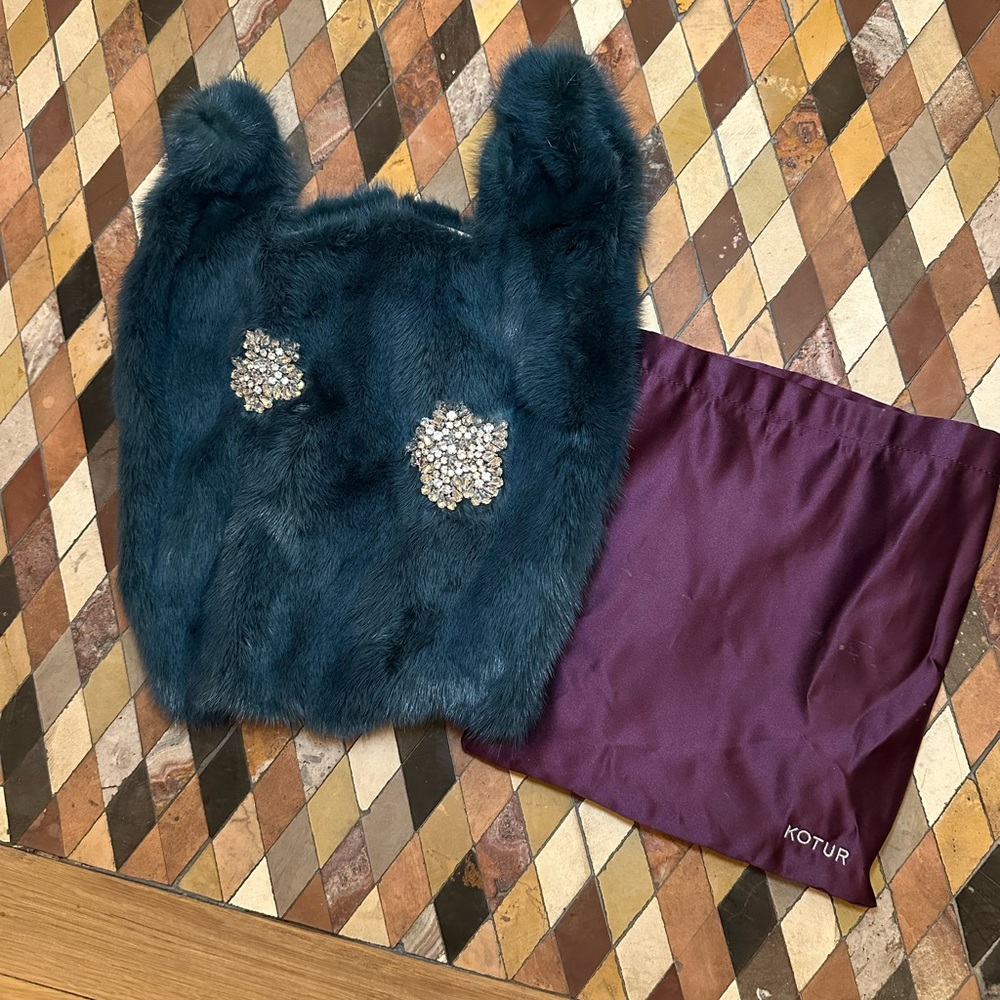 Simonetta Ravizza Furrisima Mink Bag - Midnight Blue with Crystals Spring 2018